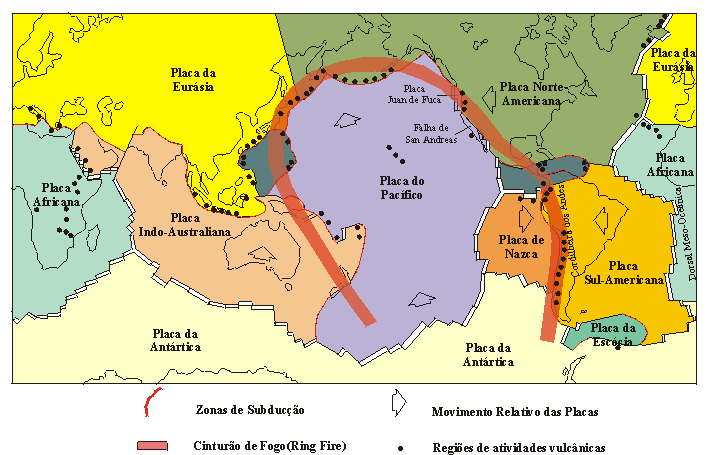 Mapa das Regies com Atividades Vulcnicas